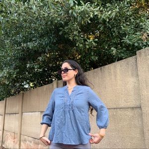 Blue flowy button top